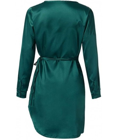 Women Sexy Dress Babydoll Sleepwear Robes Long Sleeve High Slit Belted Nightwear - Green - C819972G4D3 $34.68 Thermal Underwear