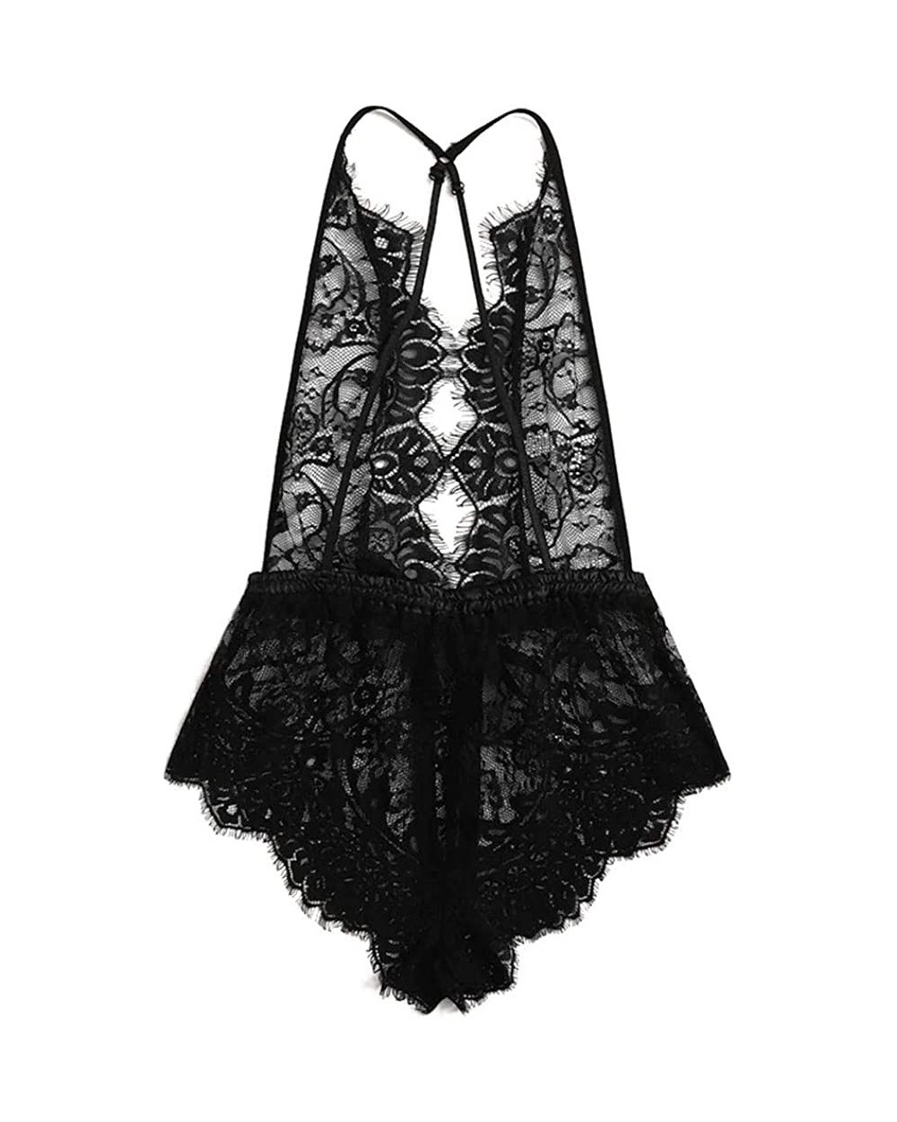 Lace Bodysuit for Women Sexy Eyelash Teddy Lingerie Naughty Negligee Black Bodysuit - Black - C91926T0XOY $13.88 Bustiers & C...