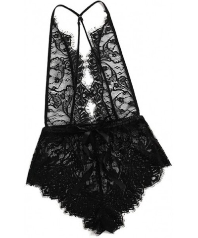 Lace Bodysuit for Women Sexy Eyelash Teddy Lingerie Naughty Negligee Black Bodysuit - Black - C91926T0XOY $13.88 Bustiers & C...