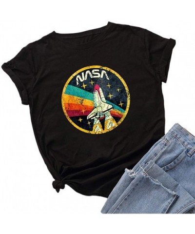 Women Vintage Space Shuttle Graphic T-Shirt NASA Letter Print Shirt Casual Tee Tops - Black - C8196AXZZLD $25.56 Tops