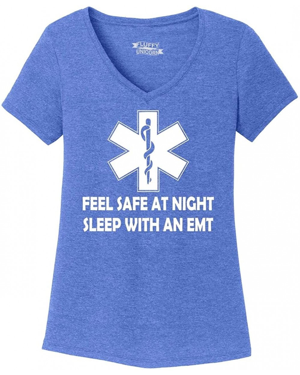 Ladies Feel Safe at Night Sleep with EMT Triblend V-Neck - Royal Frost - C218YHEOKG2 $24.03 Tops