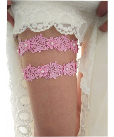 Floral Lace Wedding Garter Set Bridal Garter Set Beaded S11 (Pink) - C418D2WESOL $13.02 Garters & Garter Belts