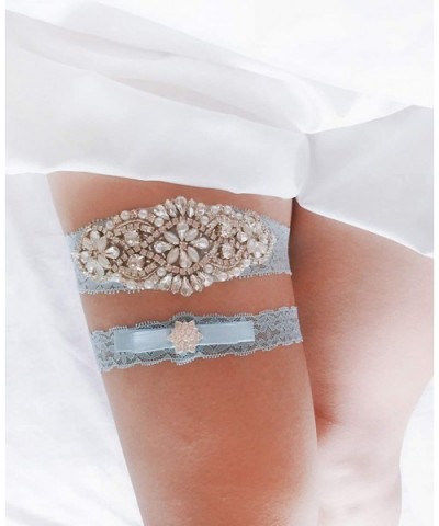 Handmade Lace Wedding Garter Set for Bride Rhinestones Party Garters - Blue/Silver Rhinestone - CD18YMDR0Y4 $22.31 Garters & ...