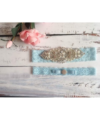 Handmade Lace Wedding Garter Set for Bride Rhinestones Party Garters - Blue/Silver Rhinestone - CD18YMDR0Y4 $22.31 Garters & ...