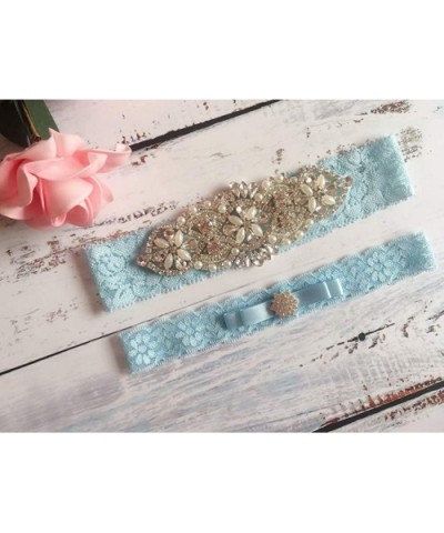 Handmade Lace Wedding Garter Set for Bride Rhinestones Party Garters - Blue/Silver Rhinestone - CD18YMDR0Y4 $22.31 Garters & ...