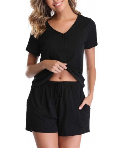 Women's Summer Pajama Sets V-Neck Soft Shorts Pjs Set Sleepwear with Pockets - Black-style B - CG18QRMUTRL $30.65 Sets