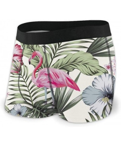 Mens Underwear Beautiful Tropical Bird Pink Flamingo with Flowers Hibiscus Boys Boxer Briefs Trunks Low Rise Underpants Man -...