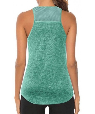 Women Workout Tops Mesh Racerback Tank Yoga Shirts Gym Clothes - M-green - CV190ZXR6Q4 $19.57 Shapewear
