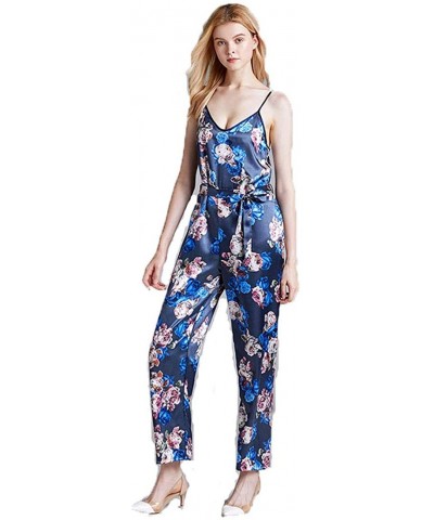 Women Sleeveless Tracksuit Sets Jumpsuits Rompers Sleepwear Satin Nightwear Gown - Blue - CI1960YT6ON $45.41 Robes