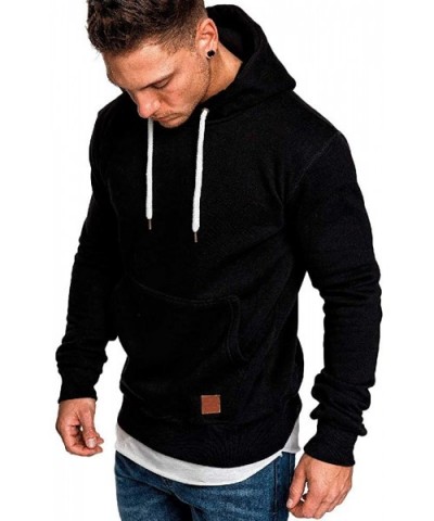 Men's Hoodie Solid Color Long Sleeve Hooded Sweatshirt Front Pocket Pullover - C-black - C21932NIZD4 $36.70 Thermal Underwear