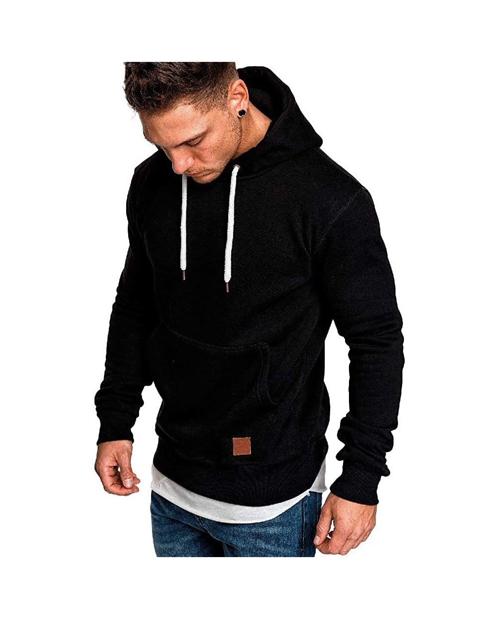 Men's Hoodie Solid Color Long Sleeve Hooded Sweatshirt Front Pocket Pullover - C-black - C21932NIZD4 $36.70 Thermal Underwear