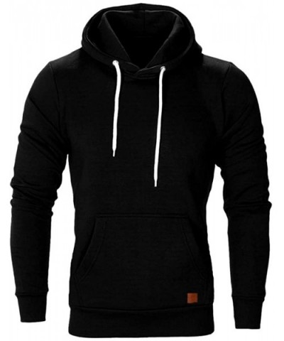 Men's Hoodie Solid Color Long Sleeve Hooded Sweatshirt Front Pocket Pullover - C-black - C21932NIZD4 $36.70 Thermal Underwear