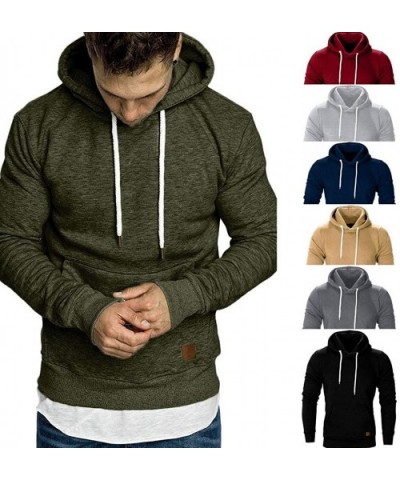 Men's Hoodie Solid Color Long Sleeve Hooded Sweatshirt Front Pocket Pullover - C-black - C21932NIZD4 $36.70 Thermal Underwear