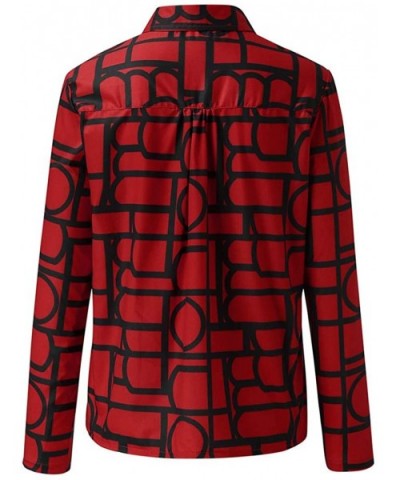 Long Sleeve T Shirt Women- Women's Top Printed Button Printed Long-Sleeved V-Neck Jacket Blouses - Red - C118WXHUTTX $16.03 S...