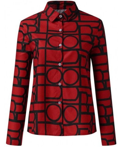 Long Sleeve T Shirt Women- Women's Top Printed Button Printed Long-Sleeved V-Neck Jacket Blouses - Red - C118WXHUTTX $16.03 S...