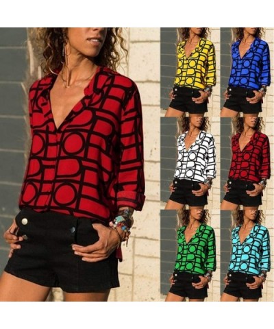 Long Sleeve T Shirt Women- Women's Top Printed Button Printed Long-Sleeved V-Neck Jacket Blouses - Red - C118WXHUTTX $16.03 S...