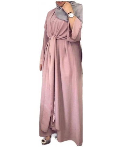 Womens Pure Colour Dubai Arab Muslim Islamic Belt Kaftan Dress - Pink - CY190N6ANEA $63.09 Robes