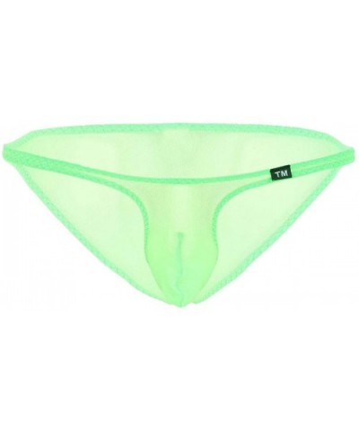 Men's Mesh Micro Pouch Thongs Underwear See Through Low Rise Bikini Briefs - Neon Green - CX18ZCTEM7R $13.50 Bikinis