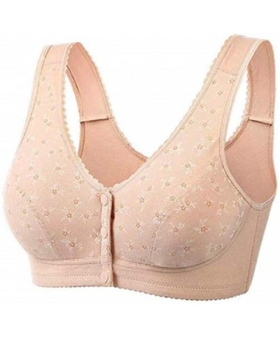 Designed for Elderly Women Front Closure Bras Wireless Cotton Ultra Soft Cup Underwear - Nude - CY18A8YDHDH $24.86 Bras