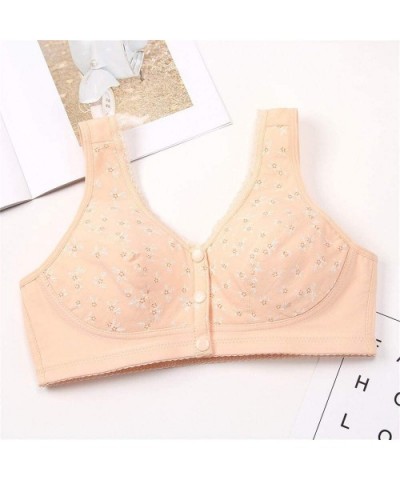 Designed for Elderly Women Front Closure Bras Wireless Cotton Ultra Soft Cup Underwear - Nude - CY18A8YDHDH $24.86 Bras