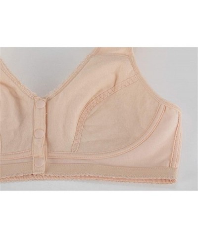 Designed for Elderly Women Front Closure Bras Wireless Cotton Ultra Soft Cup Underwear - Nude - CY18A8YDHDH $24.86 Bras