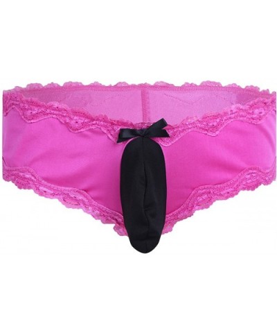 Men Sissy Pouch Panties Silk Bikini Briefs Thong Underwear Crossdress Lingerie Nightwear - Rose - CN1803T79E3 $21.96 Briefs