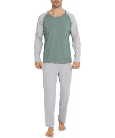 Mens Cotton Pajamas Set Classic Sleepwear Loungewear - Green - CS18Z5D7KOO $24.52 Sleep Sets