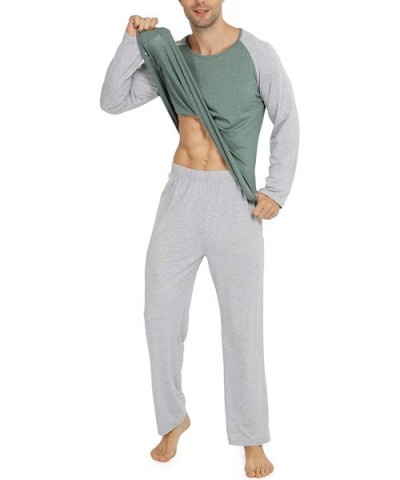 Mens Cotton Pajamas Set Classic Sleepwear Loungewear - Green - CS18Z5D7KOO $24.52 Sleep Sets