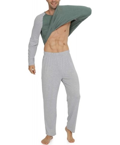 Mens Cotton Pajamas Set Classic Sleepwear Loungewear - Green - CS18Z5D7KOO $24.52 Sleep Sets