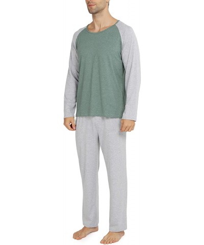 Mens Cotton Pajamas Set Classic Sleepwear Loungewear - Green - CS18Z5D7KOO $24.52 Sleep Sets