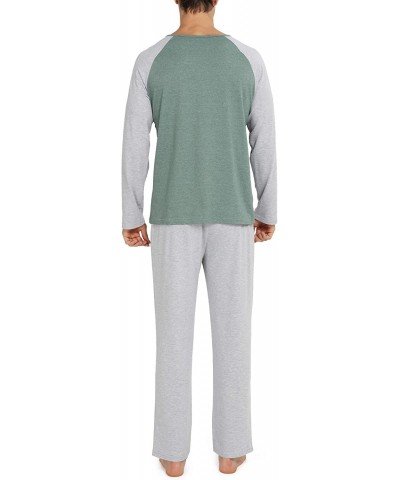 Mens Cotton Pajamas Set Classic Sleepwear Loungewear - Green - CS18Z5D7KOO $24.52 Sleep Sets