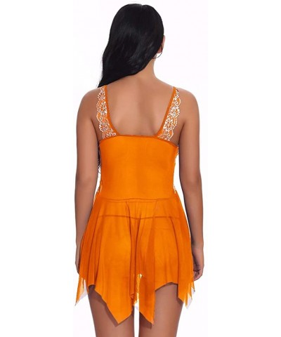 Lingerie for Women Front Closure Babydoll Lace Chemise V Neck Mesh Sleepwear Mesh Sleepwear Lingerie - Orange - CH19CQEHW6U $...