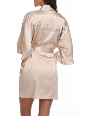 Women's Silk Bride Bridesmaid Robes for Wedding with Rhinestones Satin Dressing Gown Sleepwear with Pockets - Champagne (Brid...