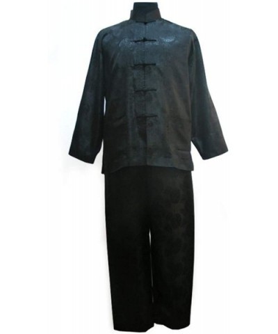 Chinese Men Satin Pajama Set Suit Long Sleeve Shirt & Pants Trousers Sleepwear Nightwear Plus Size - Black - CP18Z8SAGN2 $51....