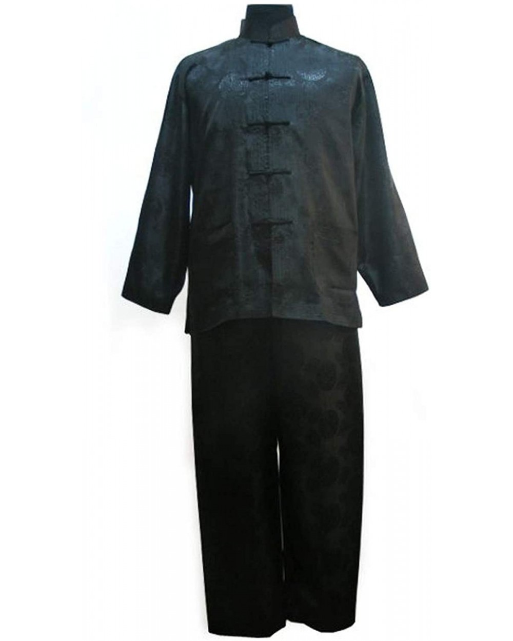 Chinese Men Satin Pajama Set Suit Long Sleeve Shirt & Pants Trousers Sleepwear Nightwear Plus Size - Black - CP18Z8SAGN2 $51....