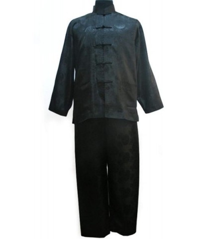 Chinese Men Satin Pajama Set Suit Long Sleeve Shirt & Pants Trousers Sleepwear Nightwear Plus Size - Black - CP18Z8SAGN2 $51....