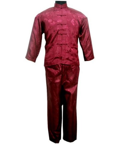 Chinese Men Satin Pajama Set Suit Long Sleeve Shirt & Pants Trousers Sleepwear Nightwear Plus Size - Black - CP18Z8SAGN2 $51....