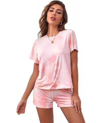 Women's Tie Dye Round Neck Short Sleeve Tee and Shorts Pajama Set - Tie Dye-14 - CA19C49G866 $31.28 Sets