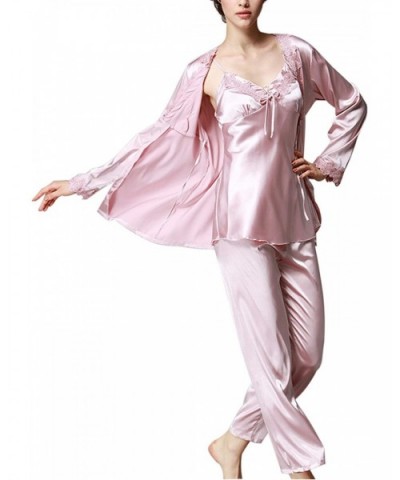 Silk Satin Pajamas Sleepwear Set Sexy Cami PJ Nightwear 3 Pieces - Solid-pink - CS19332ZAZT $46.23 Sets