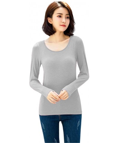 Womens Thermal Built-in Bra Padded Yoga Camisole Casual Long Sleeve T-Shirt - Z-upgrade-grey - CE1920QDTRI $32.09 Thermal Und...