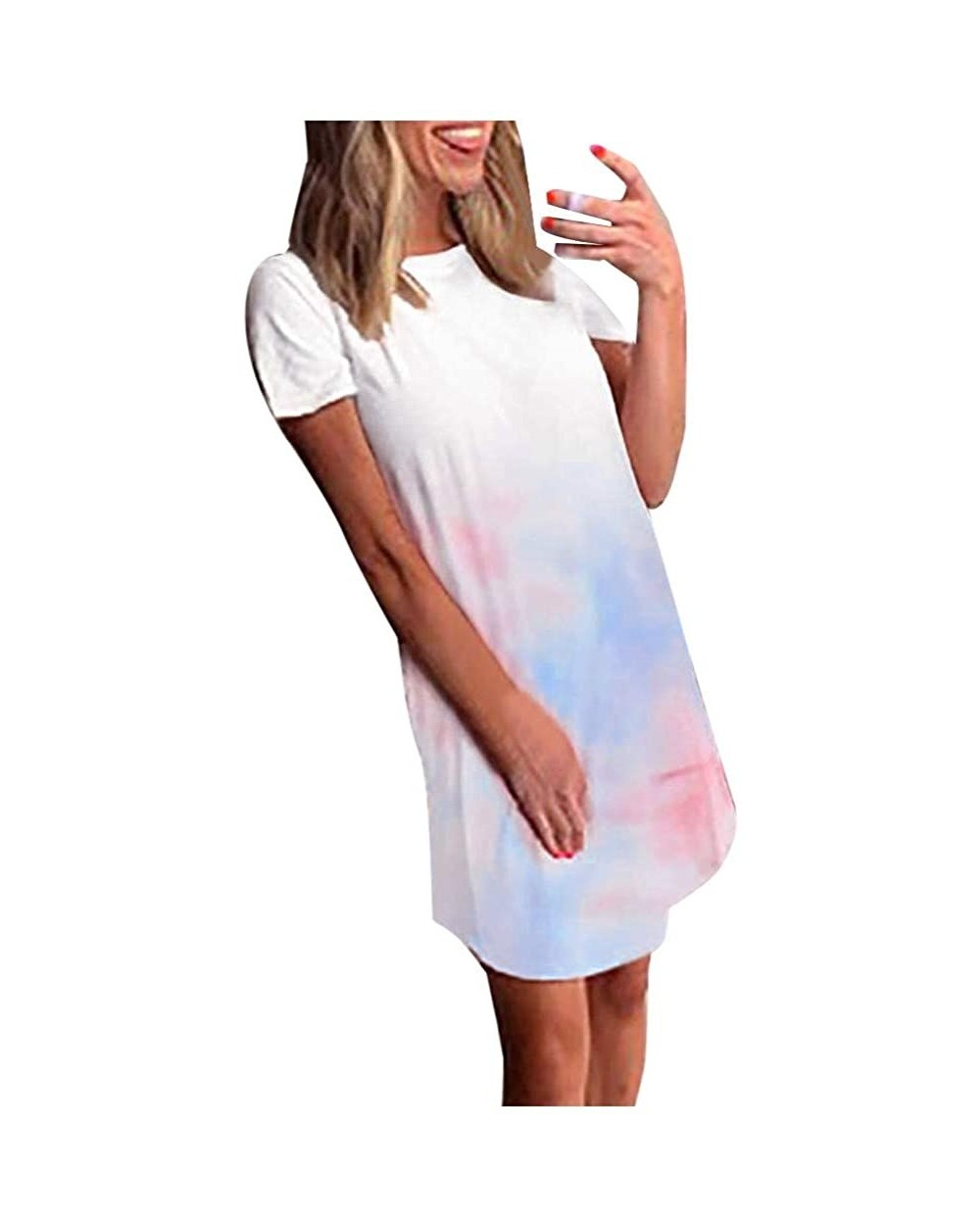 Women Tie-Dye Pajamas Short Sleeve Sleepwear Casual Nightgown Shirt Dress - Light Blue - CC199XUOCUQ $23.17 Nightgowns & Slee...