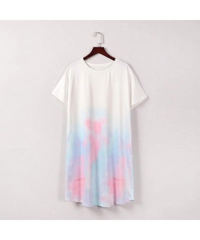 Women Tie-Dye Pajamas Short Sleeve Sleepwear Casual Nightgown Shirt Dress - Light Blue - CC199XUOCUQ $23.17 Nightgowns & Slee...