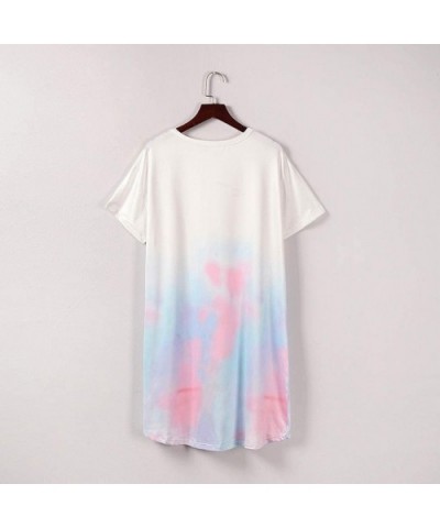 Women Tie-Dye Pajamas Short Sleeve Sleepwear Casual Nightgown Shirt Dress - Light Blue - CC199XUOCUQ $23.17 Nightgowns & Slee...