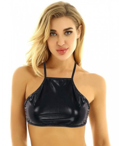 Womens Shiny Metallic Back Cross Self Tie Up Camisole Bra Tops Rave Dance Clubwear - Black - CO1974SEN5M $28.87 Camisoles & T...