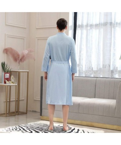 2019 New Mens Solid Bandage Robe Bathrobe Gown Pajamas Long Sleepwear Pocket Waistband - Sky Blue - C218AQQAA3D $37.72 Robes