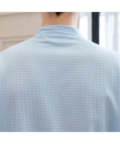 2019 New Mens Solid Bandage Robe Bathrobe Gown Pajamas Long Sleepwear Pocket Waistband - Sky Blue - C218AQQAA3D $37.72 Robes