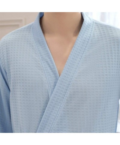 2019 New Mens Solid Bandage Robe Bathrobe Gown Pajamas Long Sleepwear Pocket Waistband - Sky Blue - C218AQQAA3D $37.72 Robes