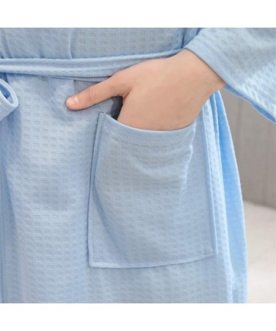 2019 New Mens Solid Bandage Robe Bathrobe Gown Pajamas Long Sleepwear Pocket Waistband - Sky Blue - C218AQQAA3D $37.72 Robes