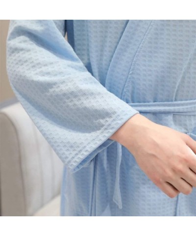 2019 New Mens Solid Bandage Robe Bathrobe Gown Pajamas Long Sleepwear Pocket Waistband - Sky Blue - C218AQQAA3D $37.72 Robes