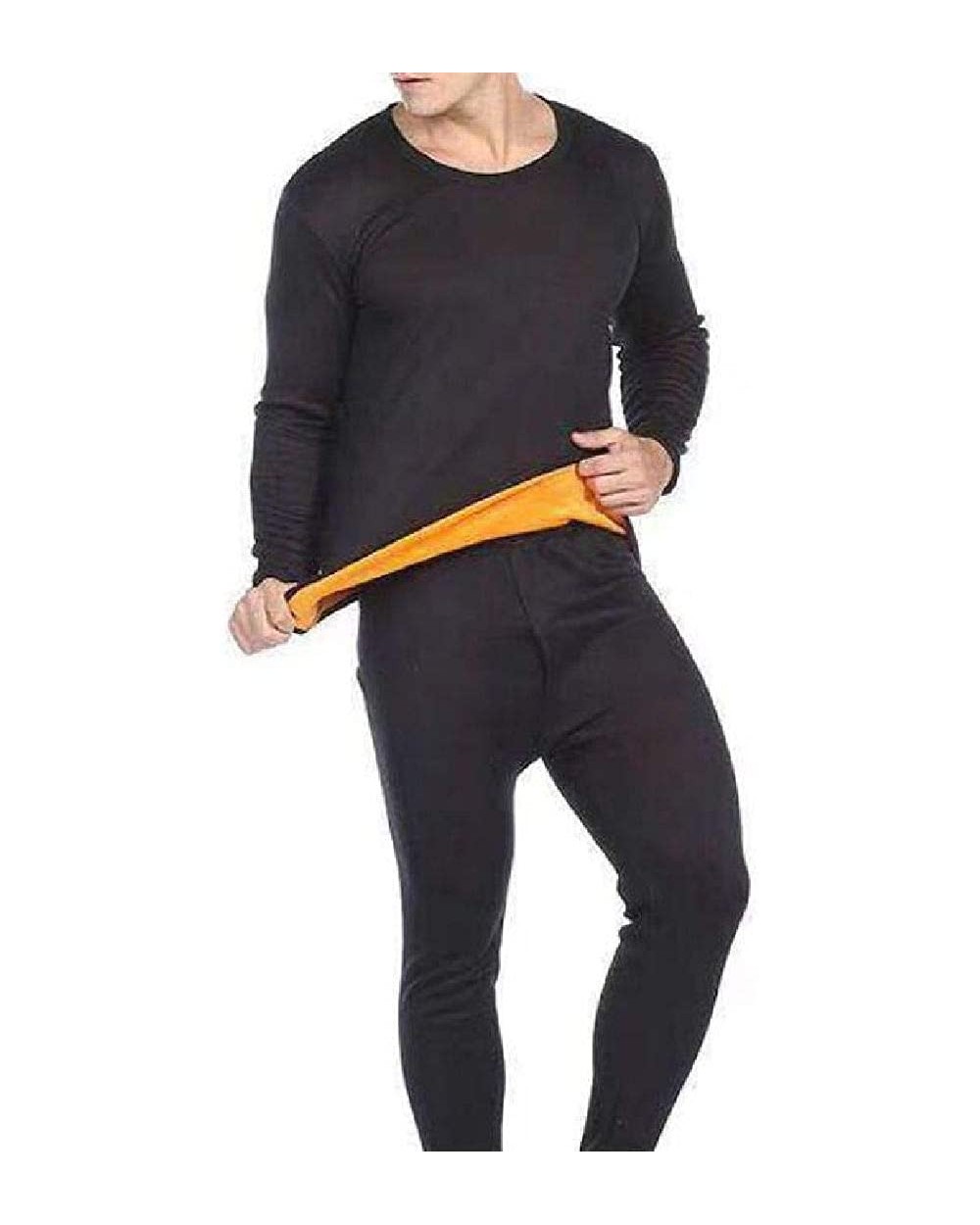 Soft Thermal Underwear Long Johns Set with Fleece Lined - Black - CZ192SYCSY5 $67.27 Thermal Underwear